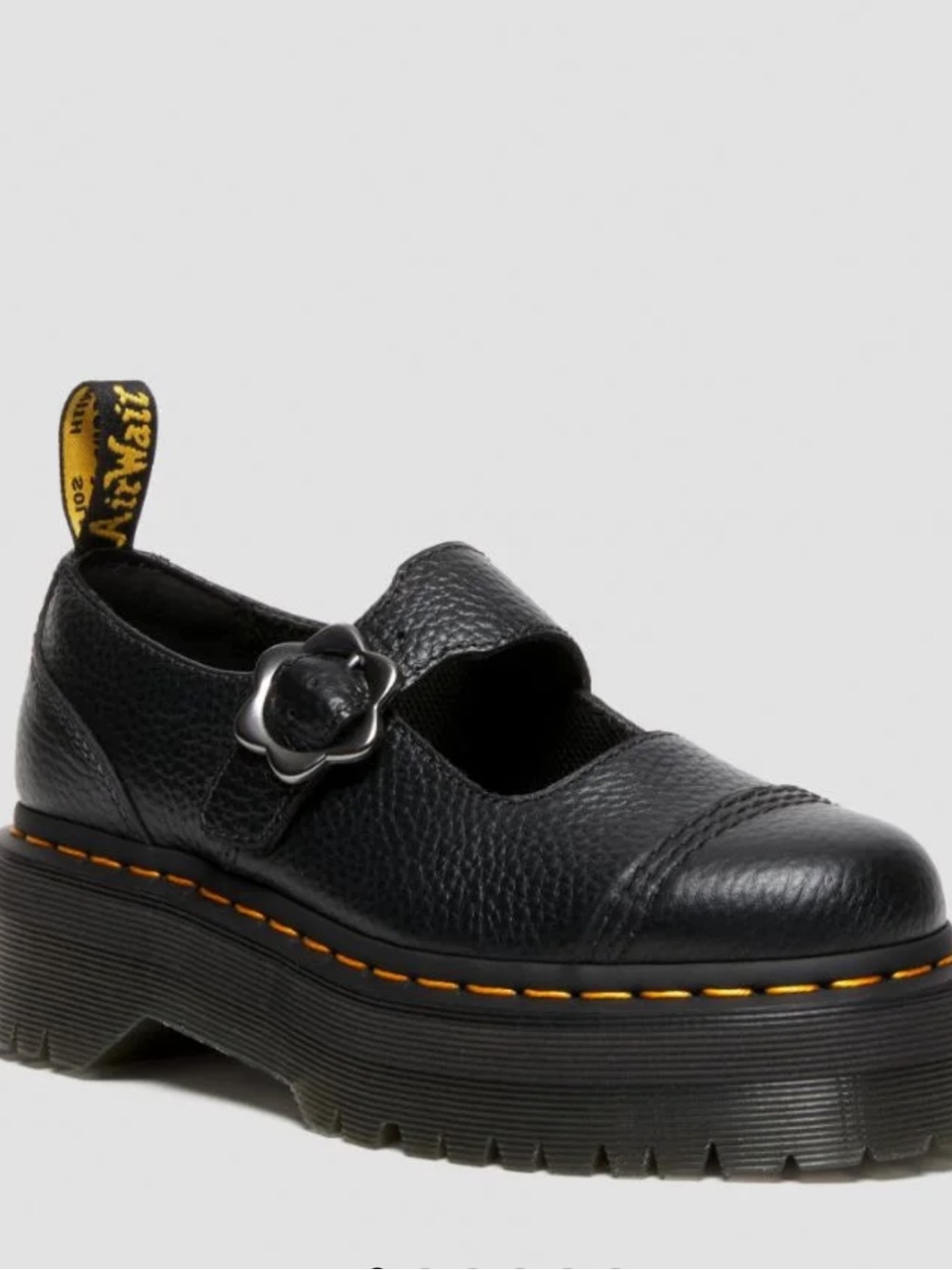 Dr. Martens Black Leather Platform Mary Jane with Floral Buckle - Addina